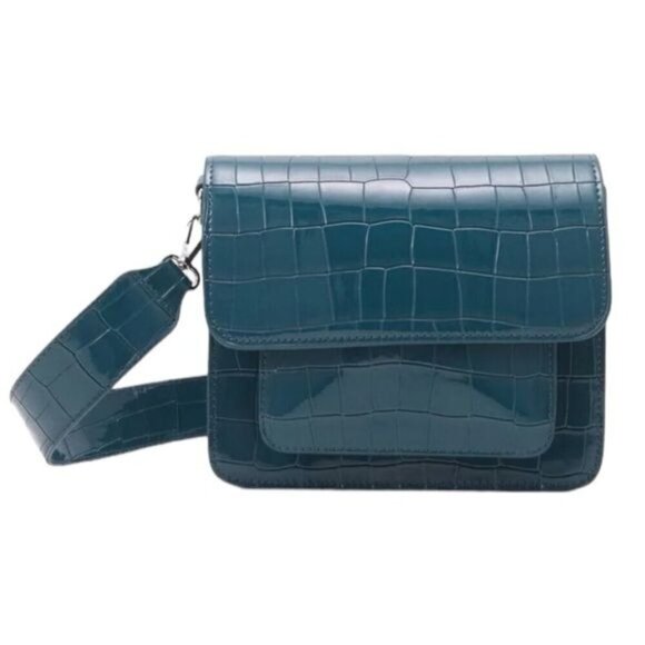 NEW HVISK Cayman Pocket Embossed Crossbody Bag in Dark Blue Vegan Leather - Picture 2 of 8